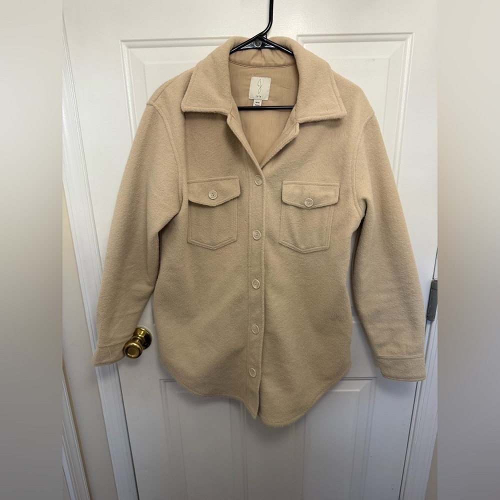 Joie Oversized Cream Beige Button Front Fleece Felted Shirt Jacket Shacket M